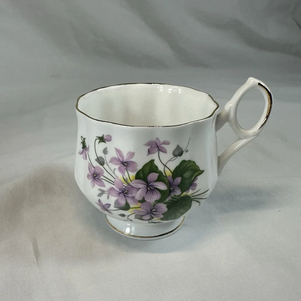 Royal Dover February Violets Teacup Saucer Bone China England Cottagecore Flower